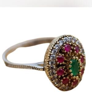 Simulated Emerald Ruby & Diamond Ornate Ring Costume Jewelry - NWOT